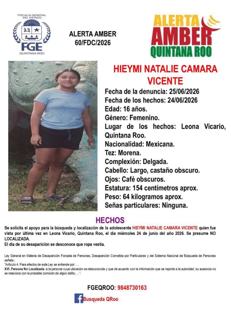 🚨 ¡ACTIVAN ALERTA AMBER EN QUINTANA ROO POR DESAPARICIÓN DE ADOLESCENTE! 🚨