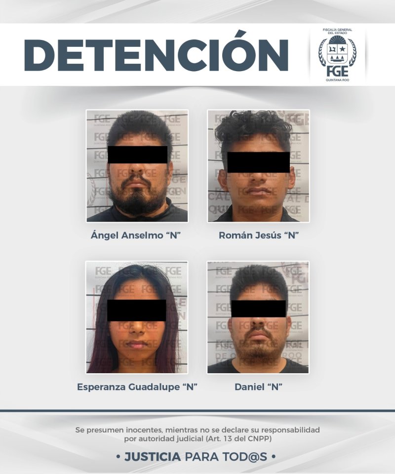 Capturan FGE a cuatro personas por extorsión agravada en Playa del Carmen.