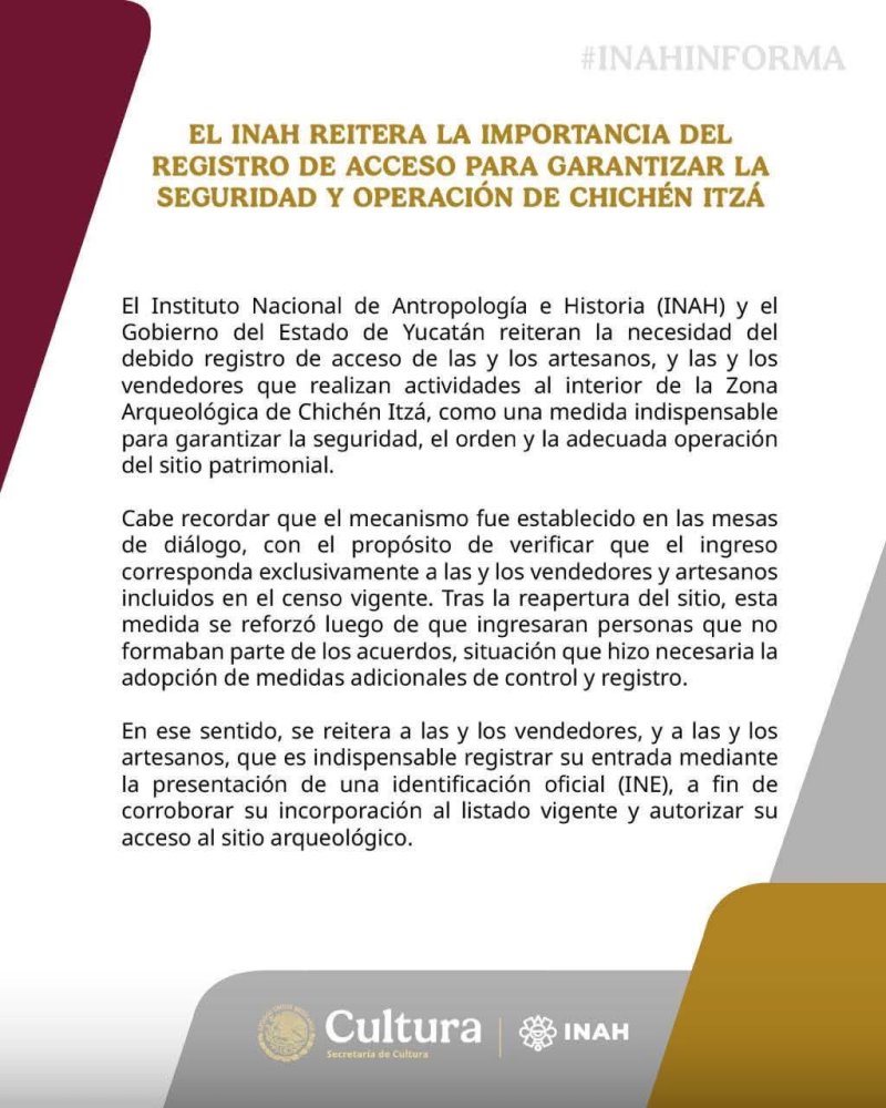 INAH reitera registro obligatorio para garantizar la seguridad y operación de Chichén Itzá.