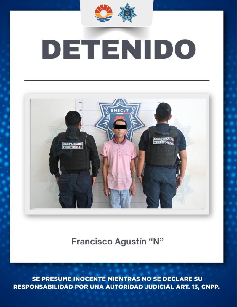 POLICÍA CANCÚN DETIENE A MASCULINO POR DESOBEDIENCIA Y RESISTENCIA DE PARTICULARES EN SM 249