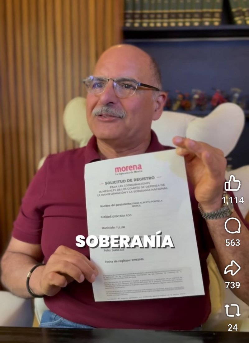 Jorge Portilla se registra para buscar la coordinación de la 4T en Tulum